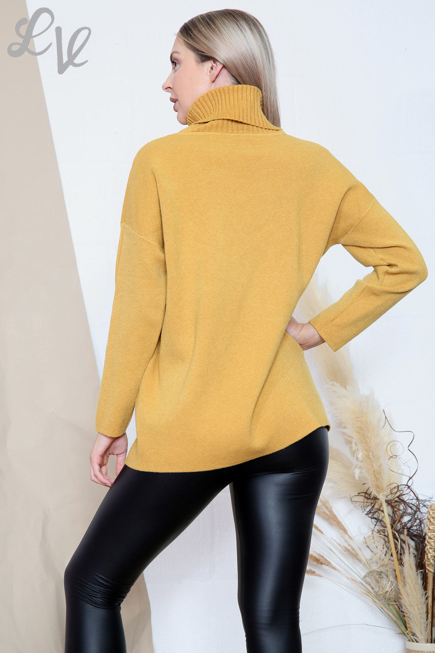 Ladies Ribbed Roll Neck Jumper Top Mustard Unit Price £19.99