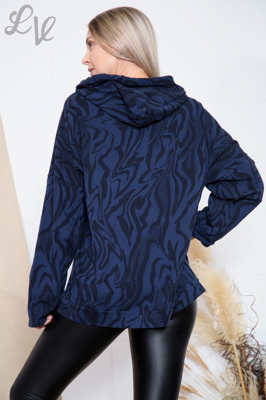 Dames Top met capuchon met tijgerprint Marine per stuk £11,99
