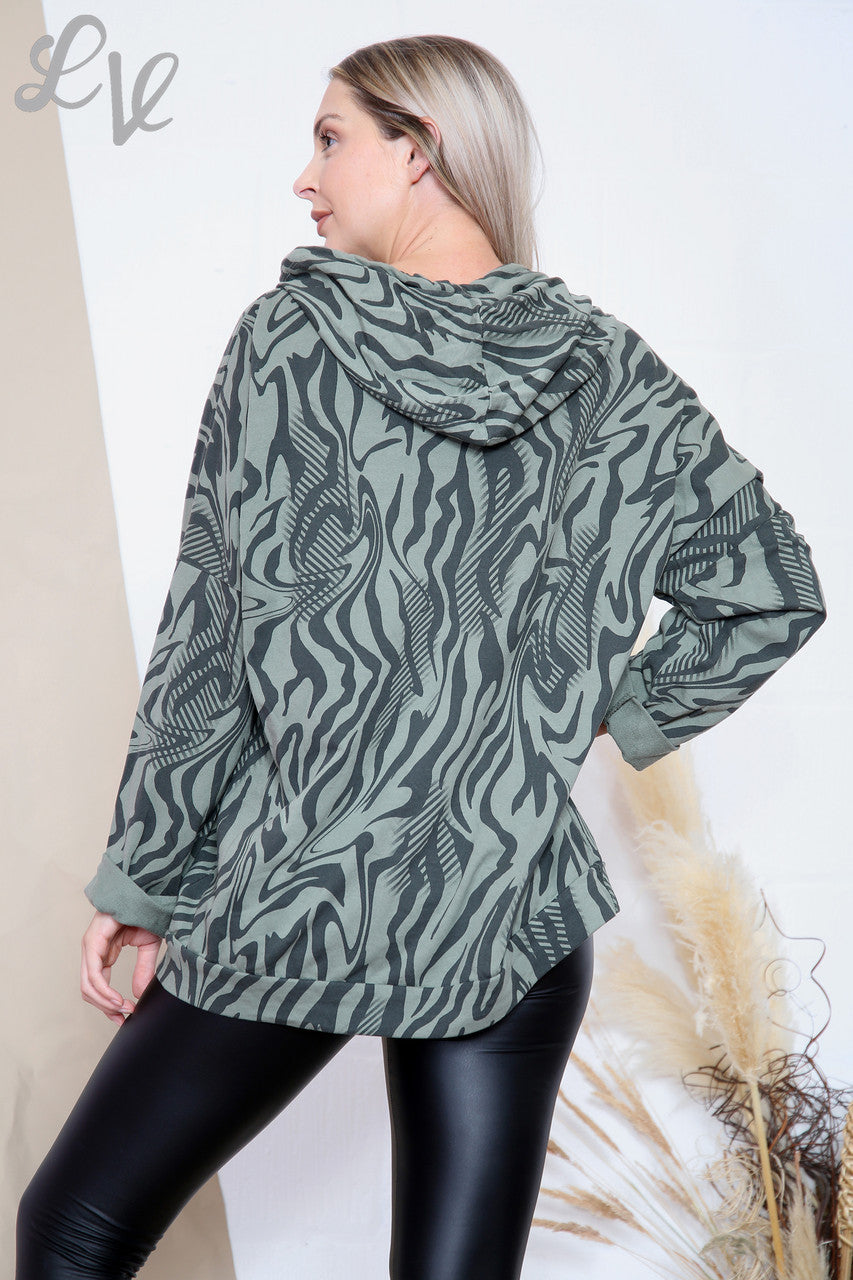 Dames capuchontrui met tijgerprint kaki Stukprijs € 6,99