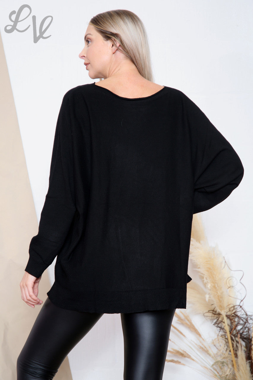 Ladies Fine Knit Plain Jumper Top Black Unit Price £13.99