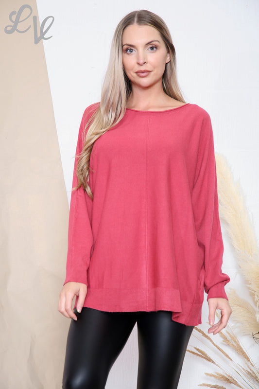 Dames Fijne Gebreide Effen Jumper Top Roze Stukprijs £8,99