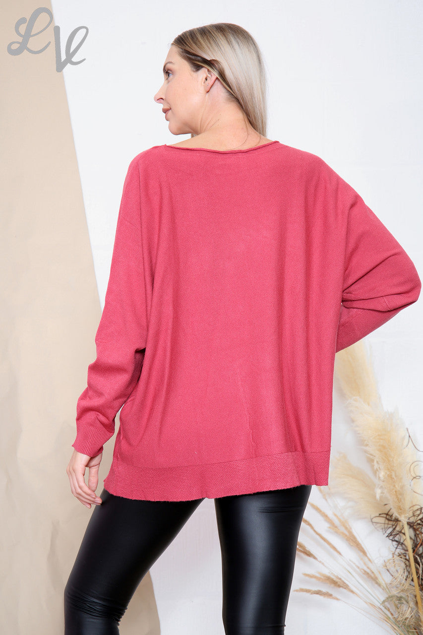 Ladies Fine Knit Plain Jumper Top Pink Unit Price £8.99