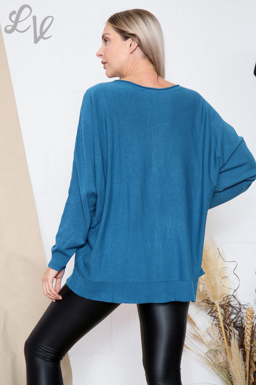 Ladies Fine Knit Plain Jumper Top Teal Unit Price £8.99