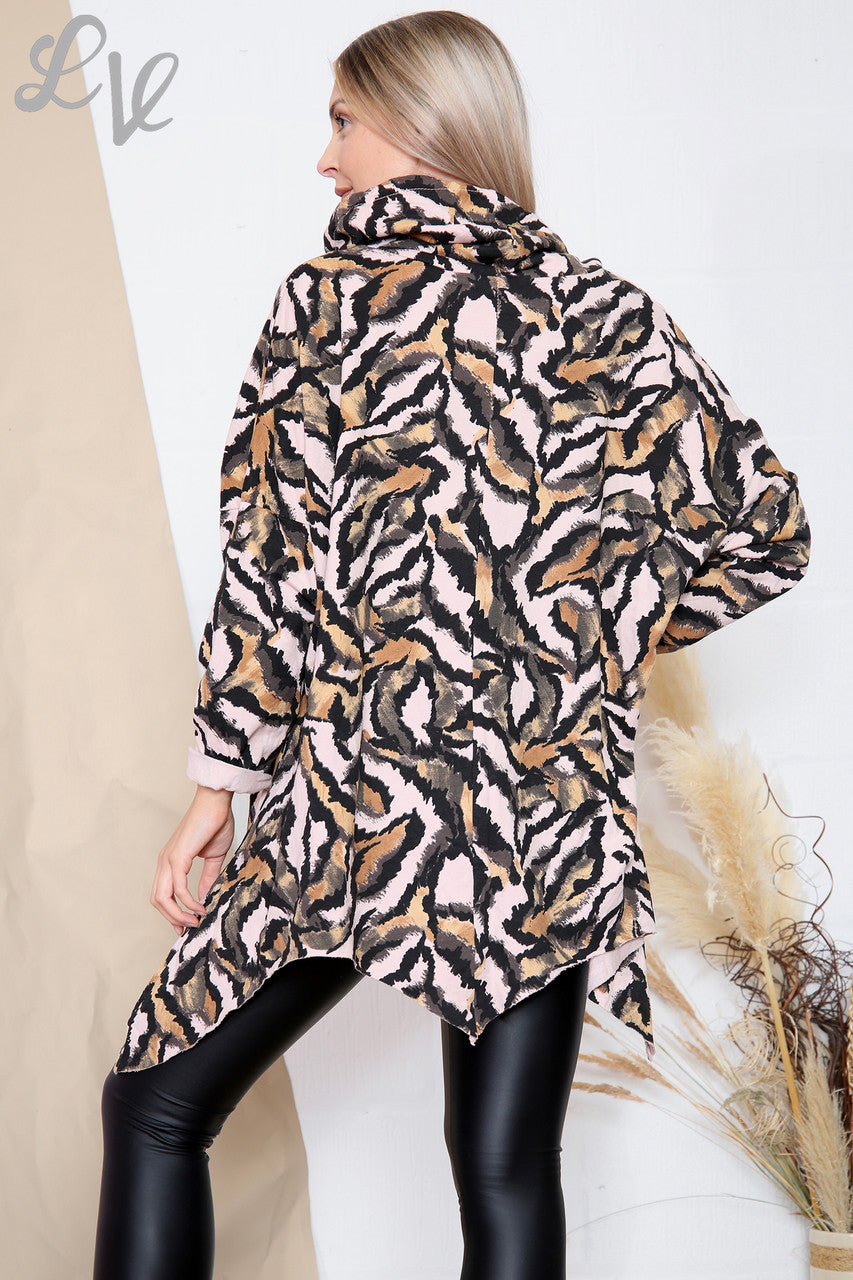 Ladies Tiger Print Cowl Neck Top Dusty Pink Unit Price £11.99