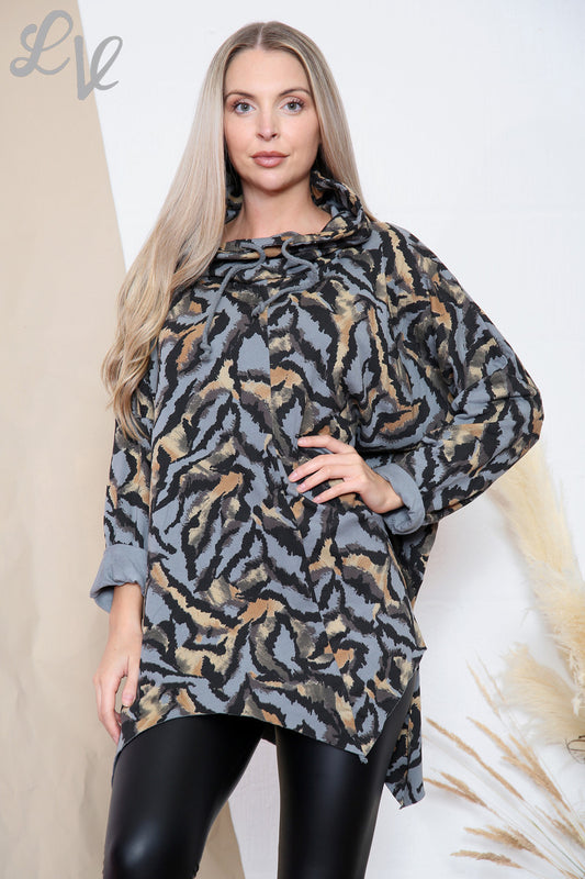 Ladies Tiger Print Cowl Neck Top Grey Unit Price £11.99
