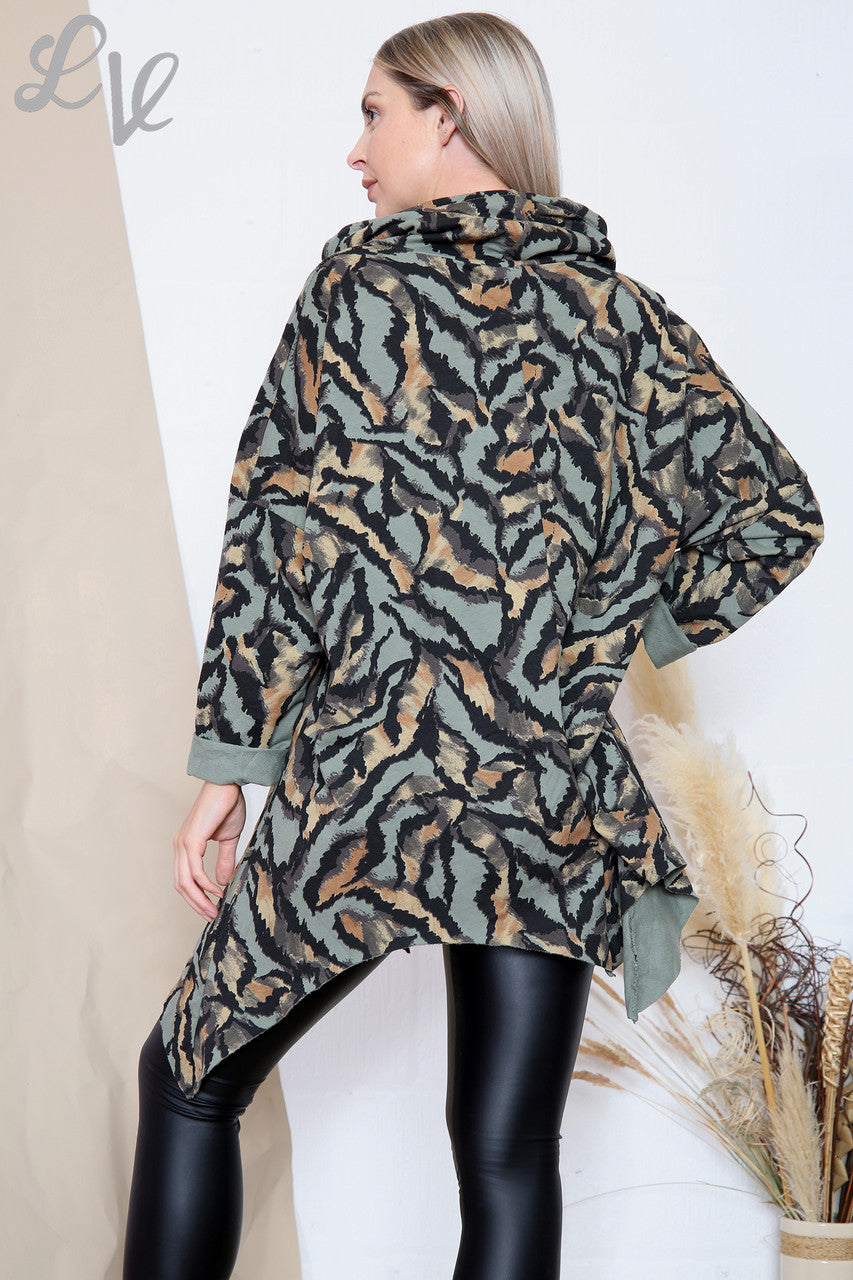 Ladies Tiger Print Cowl Neck Top Khaki Unit Price £11.99