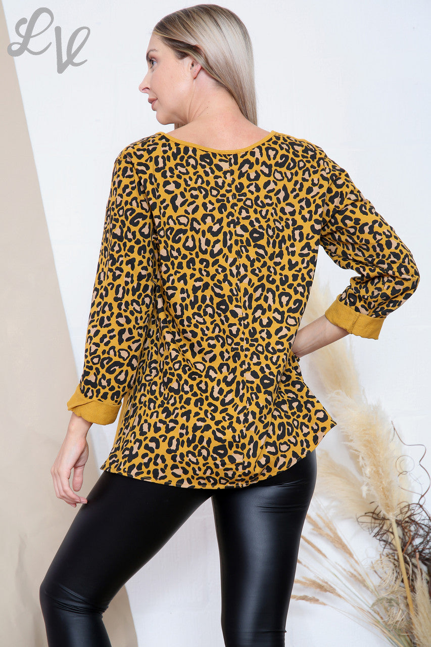 Ladies Cheetah Print Asymmetrical Top Mustard Unit Price £10.99