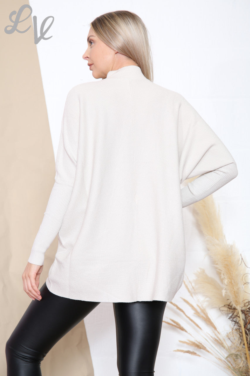 Ladies High Neck Ribbed Jumper Stone Unit Price £16.99