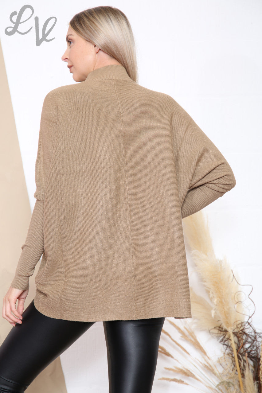 Ladies High Neck Ribbed Jumper Tan Unit Price £16.99