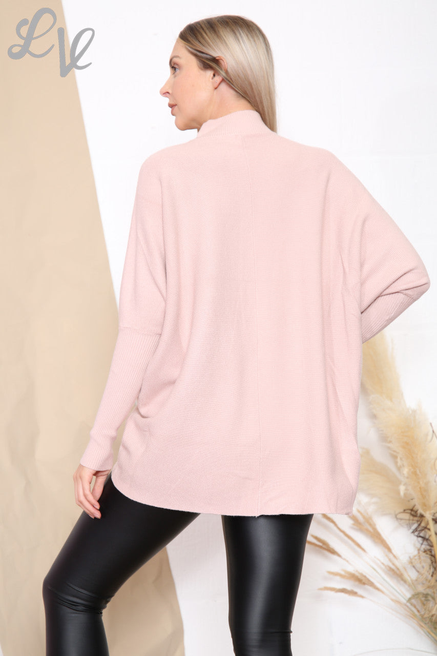 Ladies High Neck Ribbed Jumper Dusty Pink Unit Price £16.99