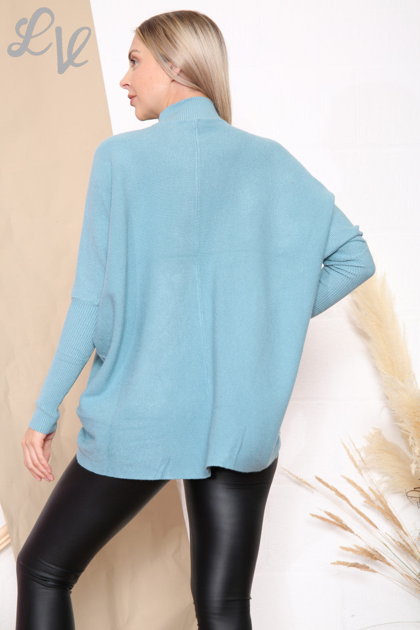 Ladies High Neck Ribbed Jumper Light Blue Unit Price £16.99