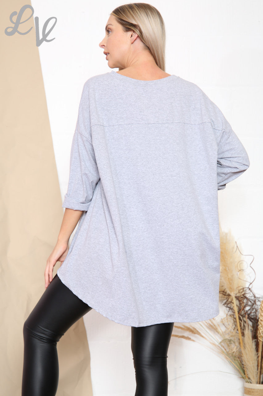 Ladies Badge Pocket Front Top Grey Unit Price £7.99