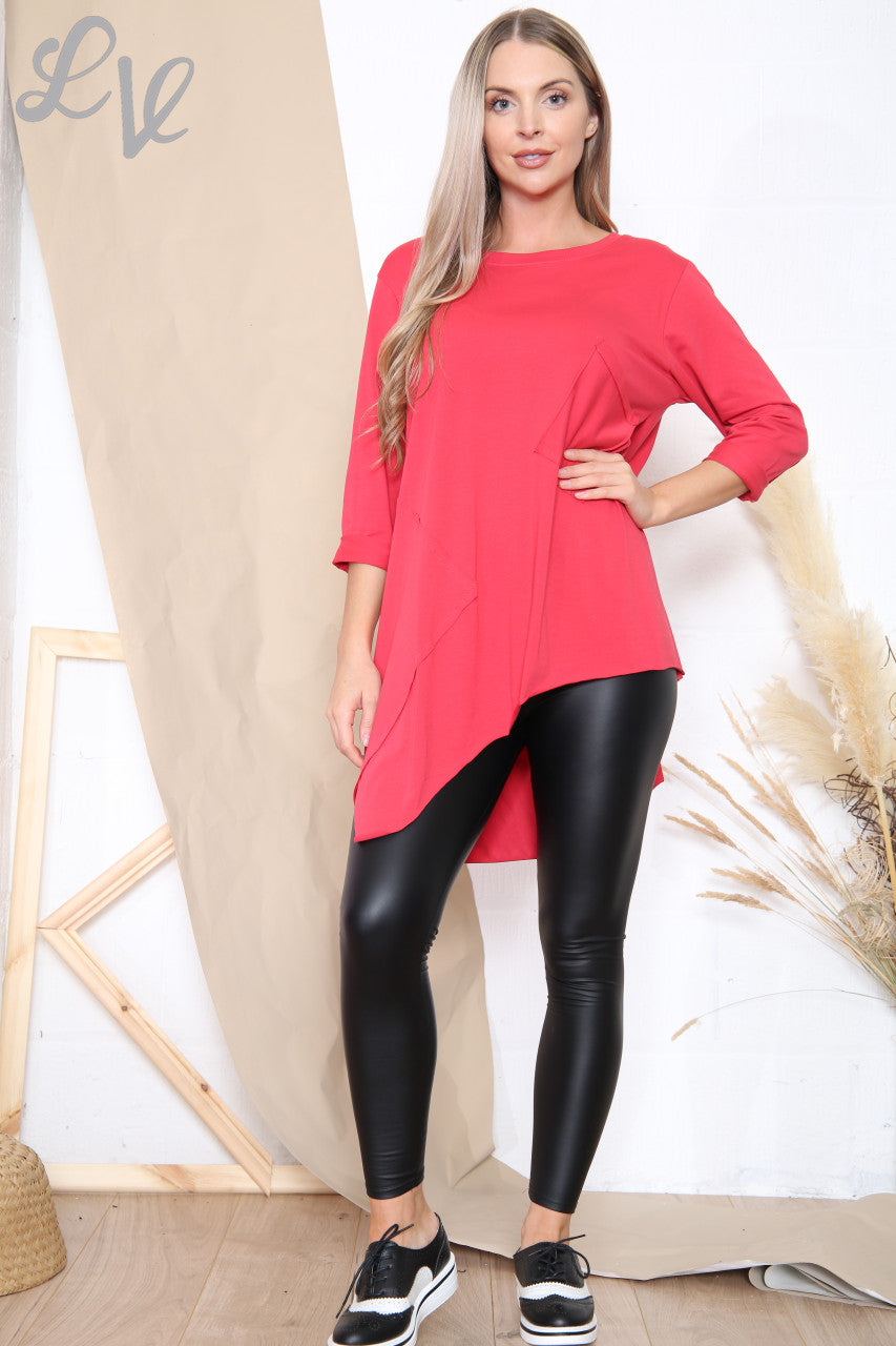 Dames Tuniek Top met Zakdetail en Asymmetrische Zoom Rood Prijs per eenheid € 12,99