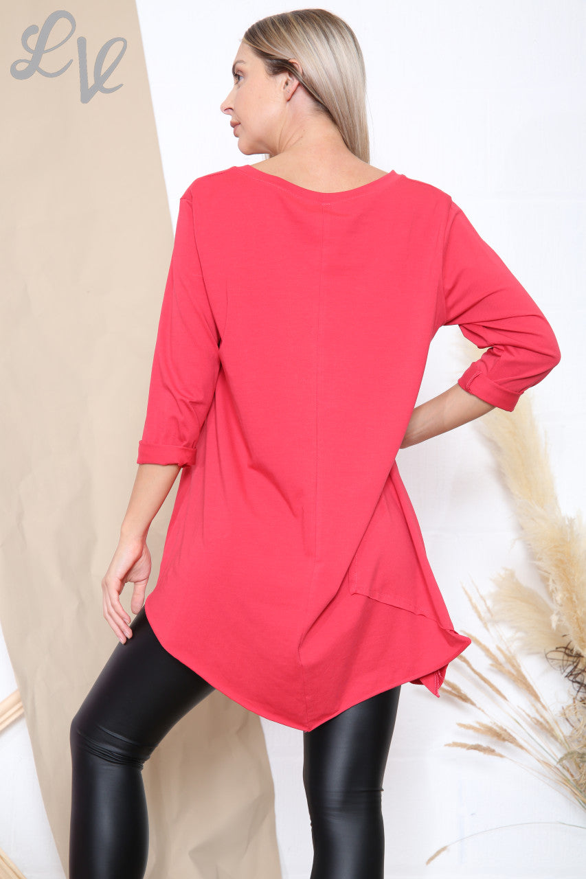 Dames Tuniek Top met Zakdetail en Asymmetrische Zoom Rood Prijs per eenheid € 12,99