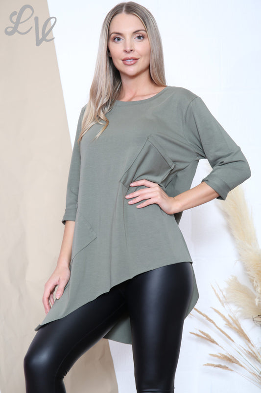 Ladies Pocket Detail Asymmetric Tunic Top Khaki Unit Price WAS £7.99 NOW £4.99