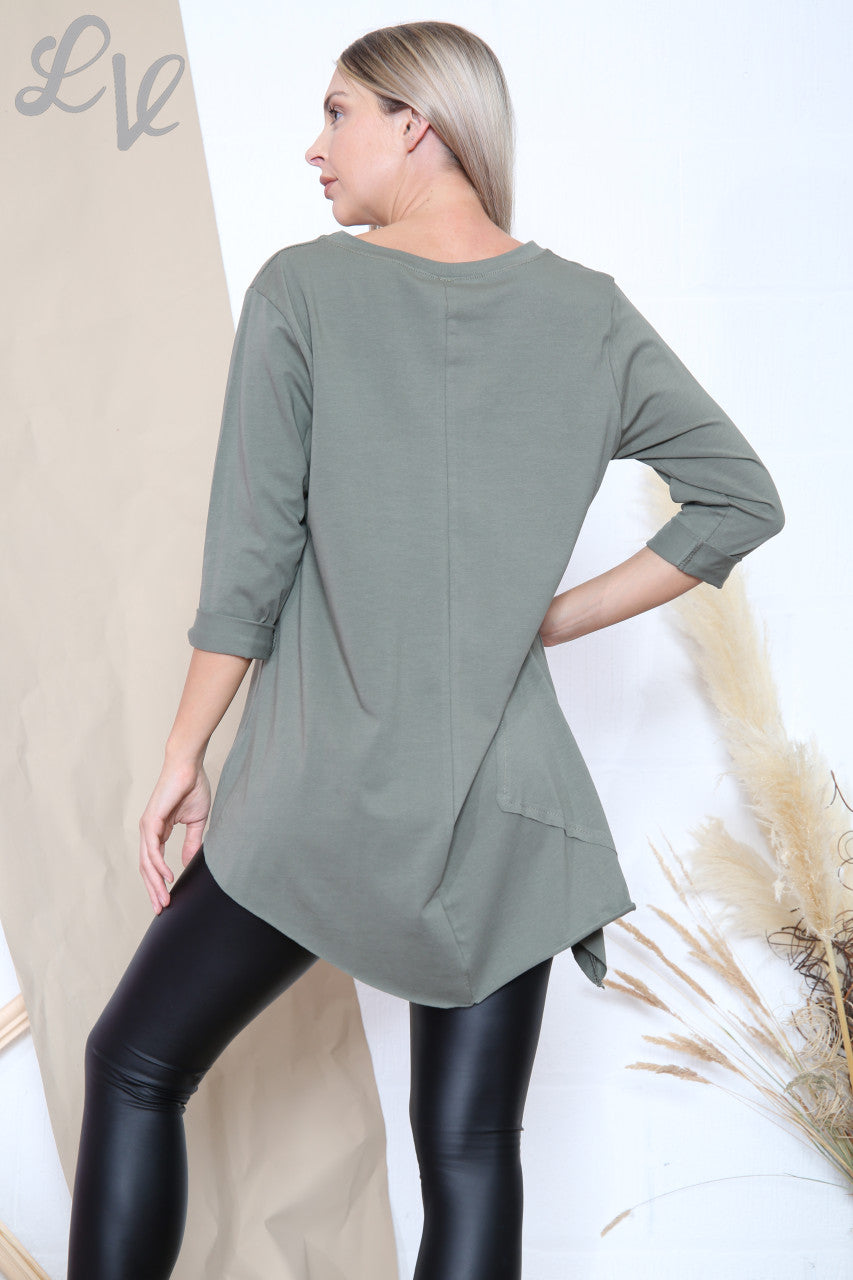 Ladies Pocket Detail Asymmetric Tunic Top Khaki Unit Price WAS £7.99 NOW £4.99