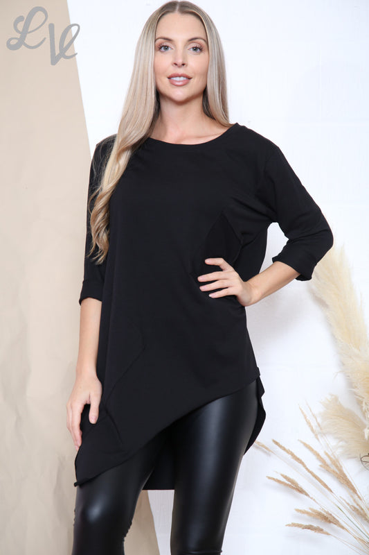 Ladies Pocket Detail Asymmetric Tunic Top Black Unit Price £7.99