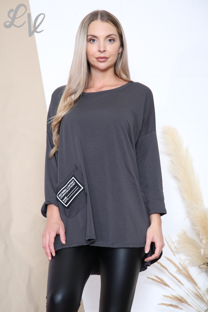 Ladies Badge Pocket Front Top Charcoal  Unit Price £7.99