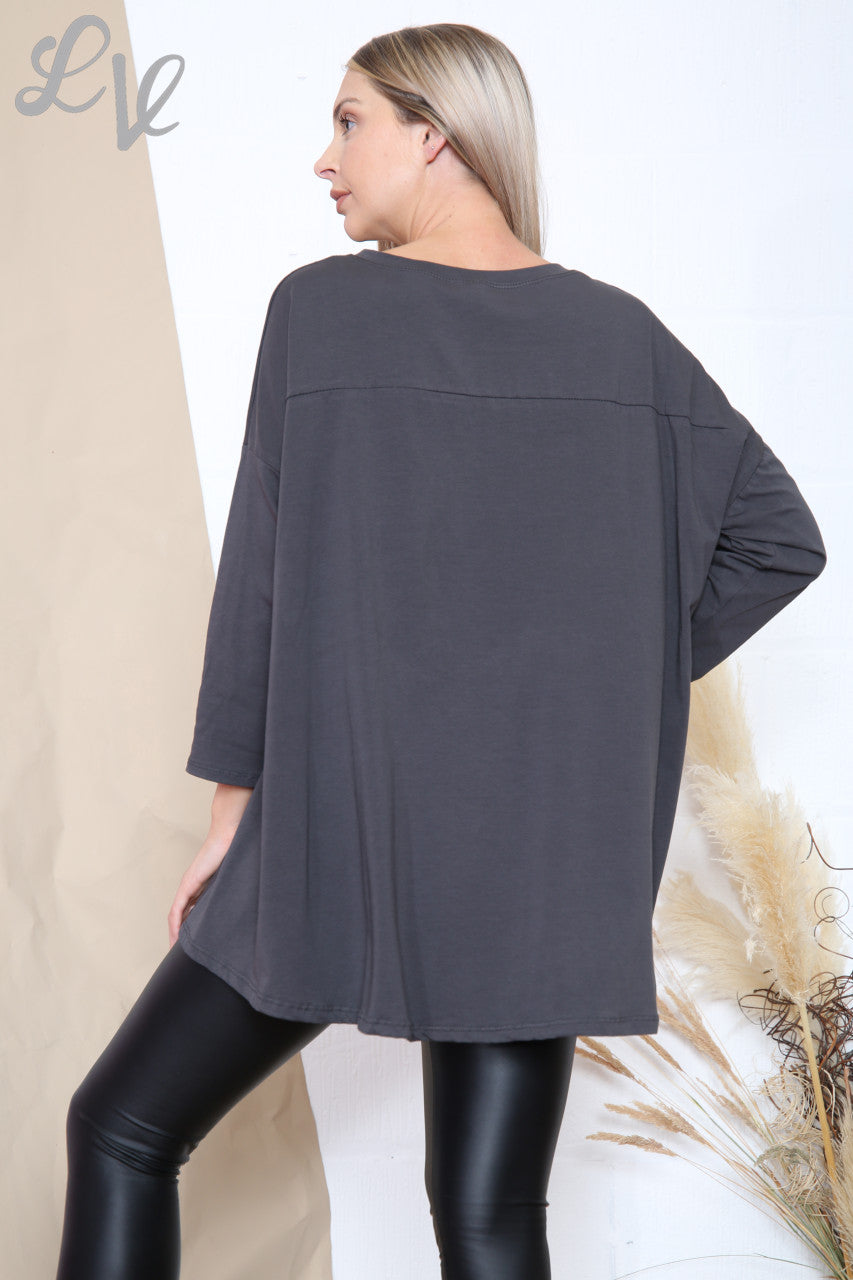 Ladies Badge Pocket Front Top Charcoal  Unit Price £7.99