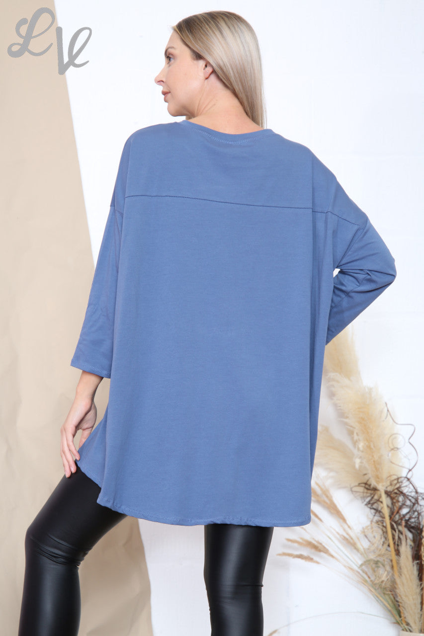 Dames Badge Top met Borstzak Denim Stukprijs €7,99