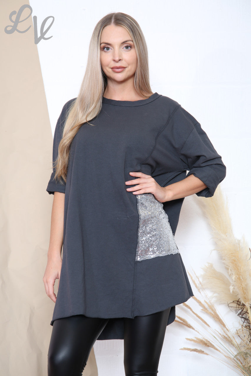 Ladies Sequin Pocket Tunic Top Charcoal Unit Price £12.99