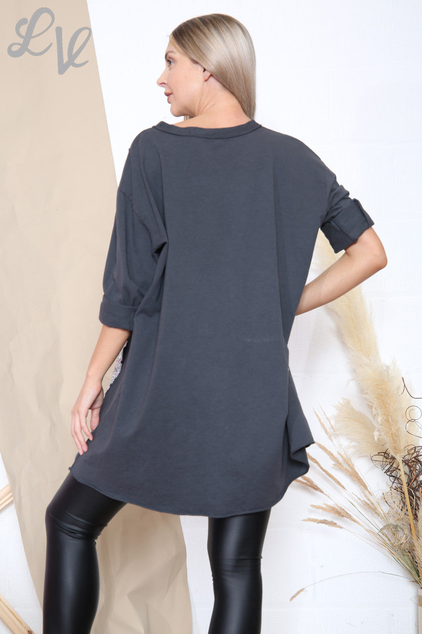 Ladies Sequin Pocket Tunic Top Charcoal Unit Price £12.99