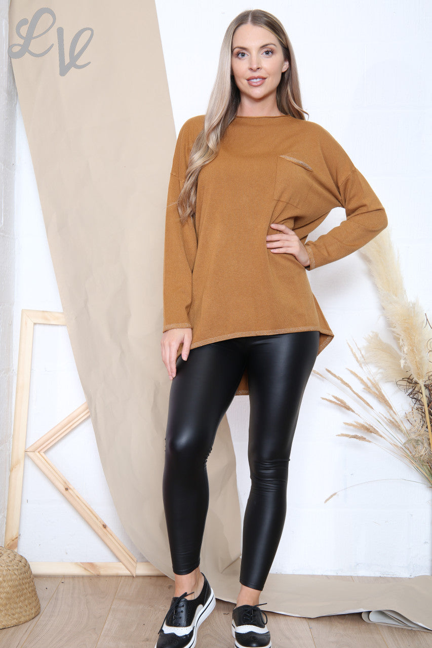 Dames Glitter Zak Trui Top Tan Stukprijs WAS €14,99 NU €7,99
