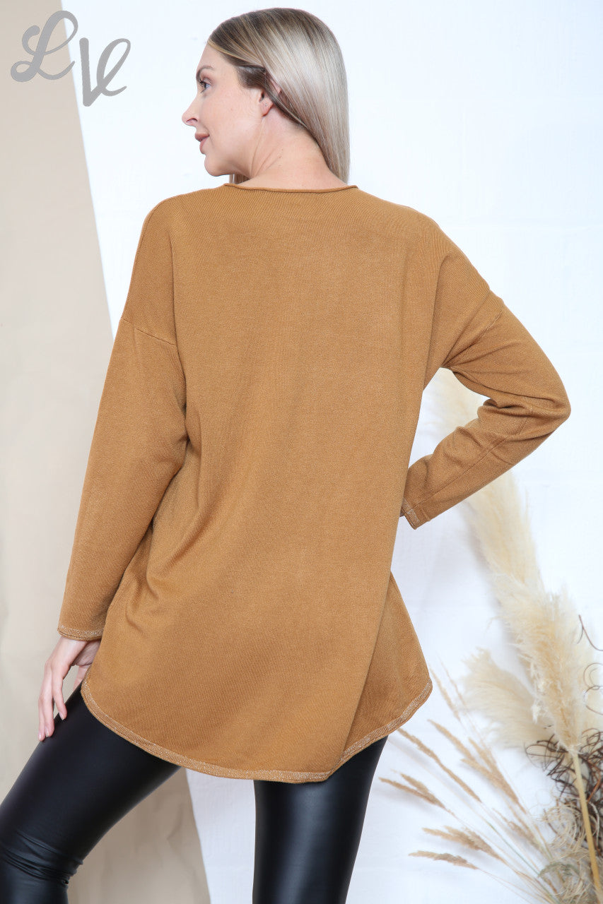 Dames Glitter Zak Trui Top Tan Stukprijs WAS €14,99 NU €7,99
