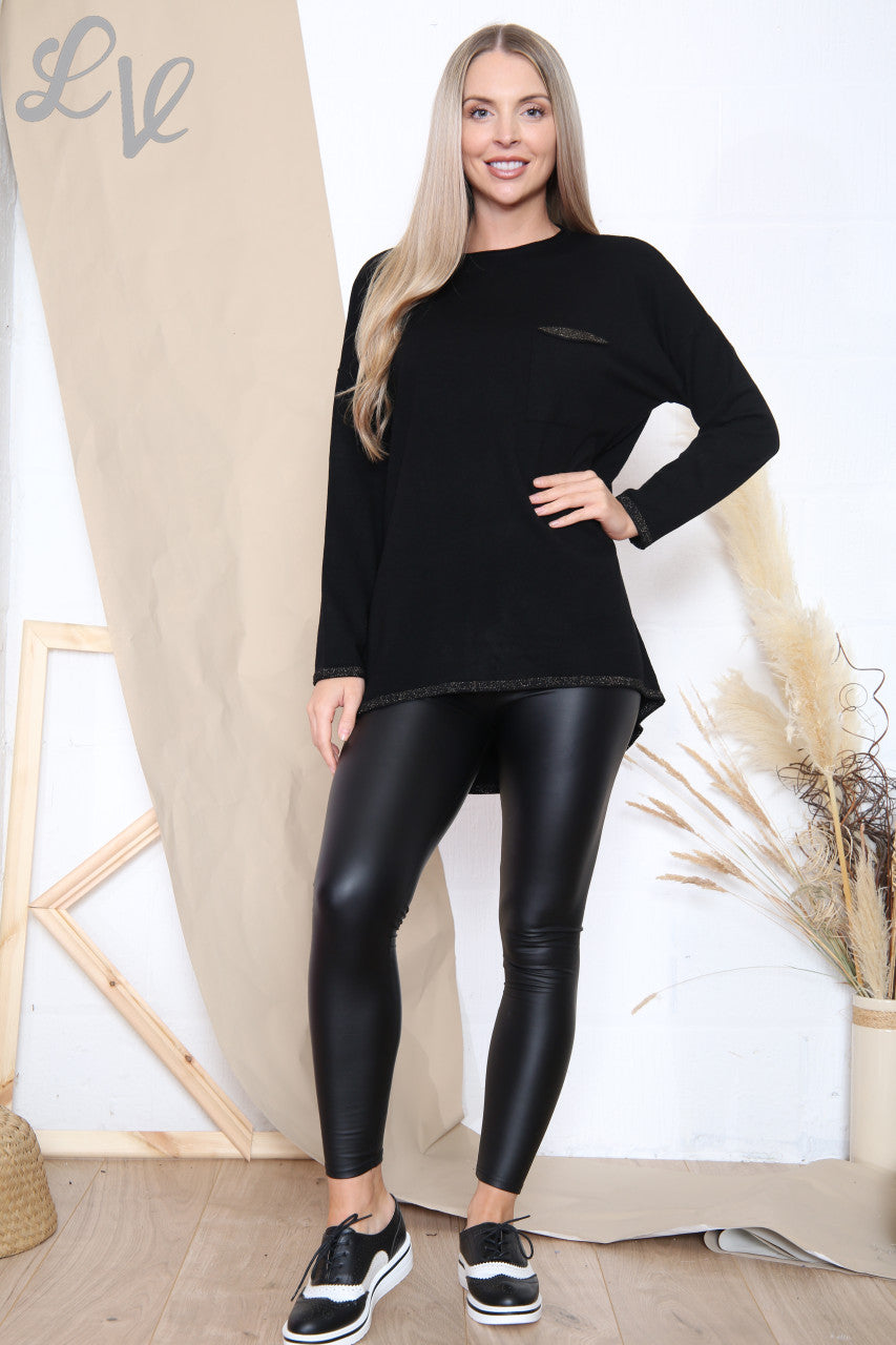 Dames Glitter Trui met Zak Zwart Eenheidsprijs € 13,99