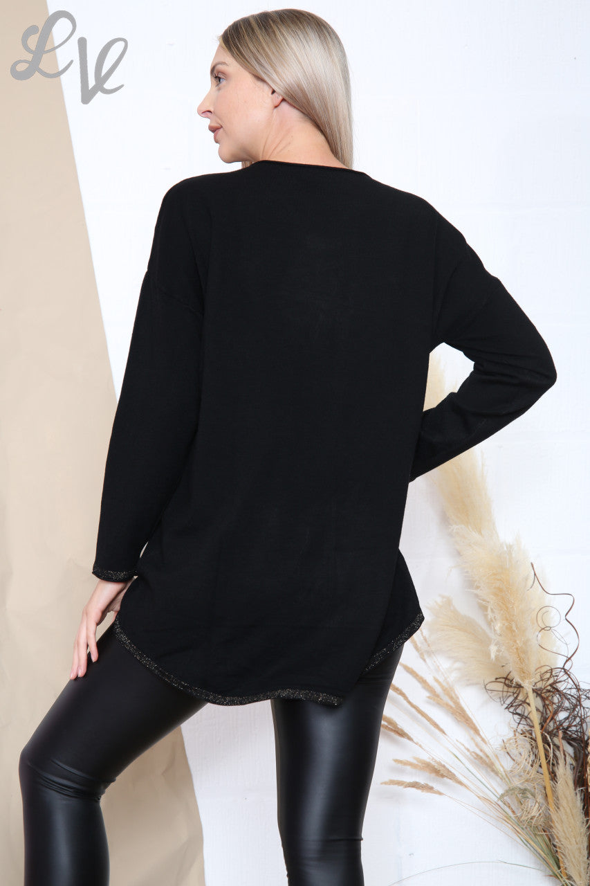 Dames Glitter Trui met Zak Zwart Eenheidsprijs € 13,99