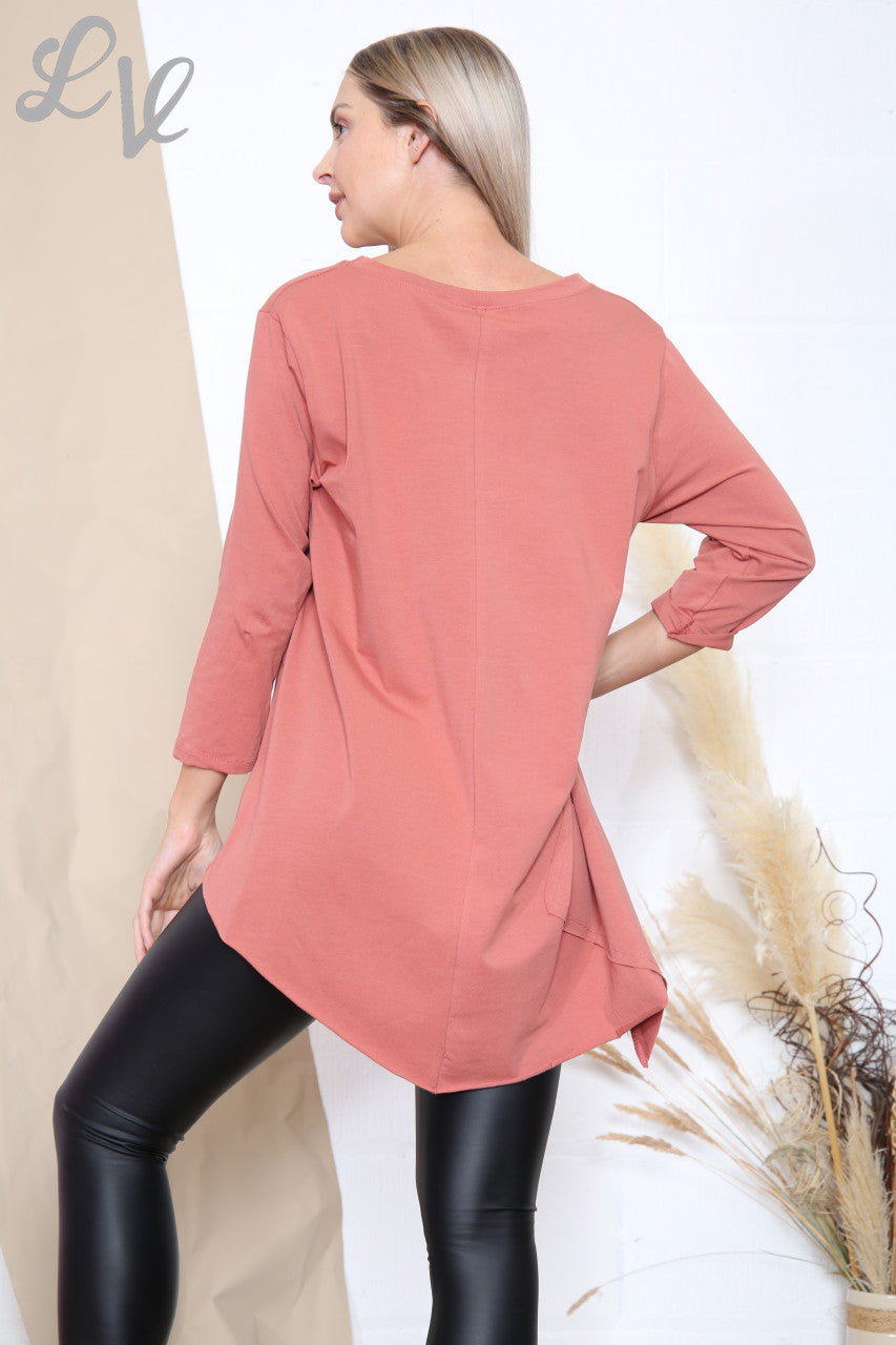 Ladies Pocket Detail Asymmetric Tunic Top Rust Unit Price £8.99