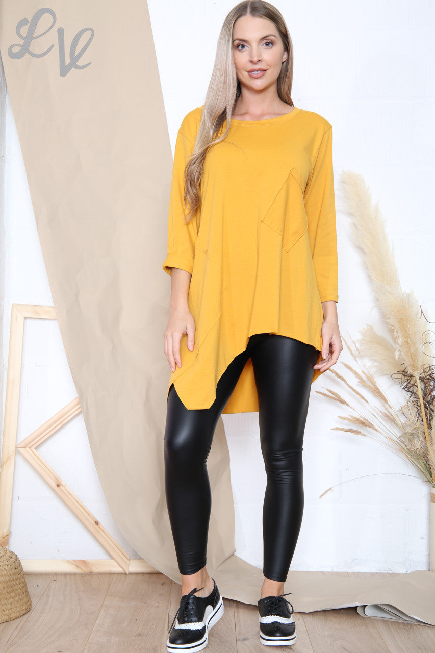 Ladies Pocket Detail Asymmetric Tunic Top Mustard Unit Price WAS £7.99 NOW £4.99