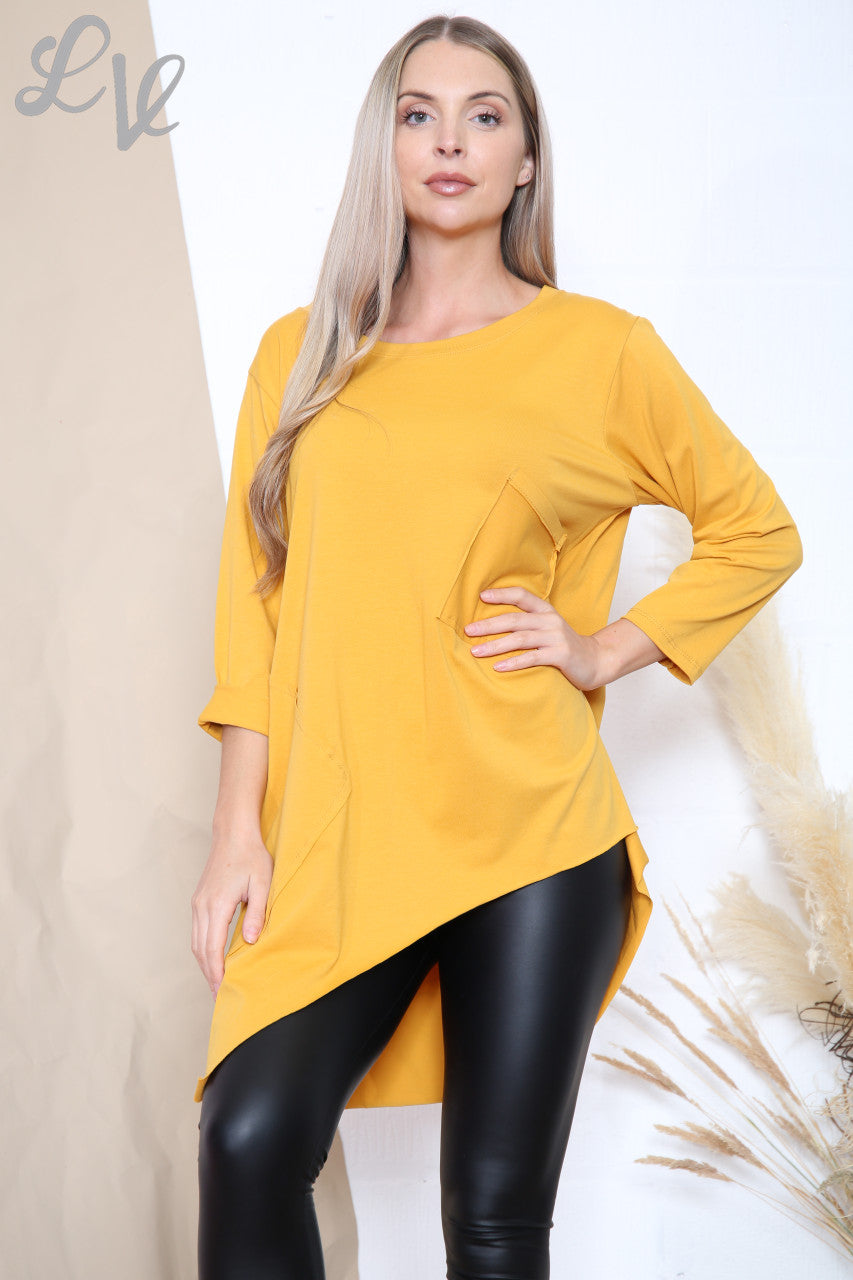 Ladies Pocket Detail Asymmetric Tunic Top Mustard Unit Price WAS £7.99 NOW £4.99