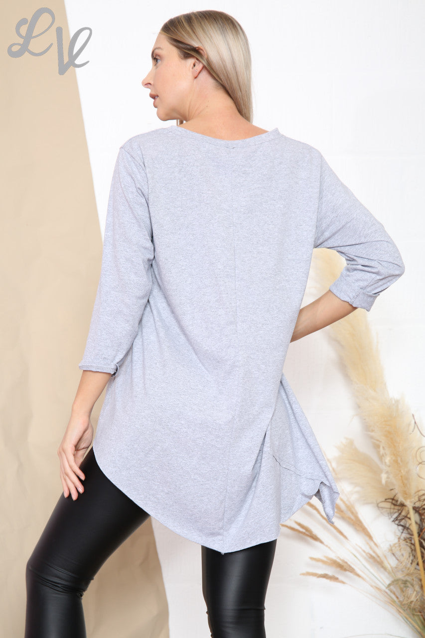 Dames tuniektop met asymmetrische zoom en zakdetails Grijs Stukprijs € 7,99