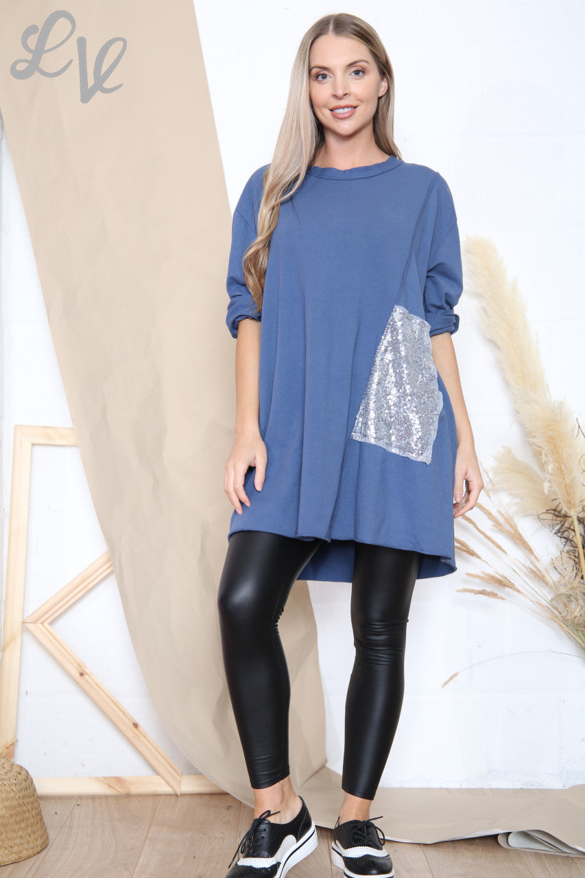 Ladies Sequin Pocket Tunic Top Denim Unit Price £12.99