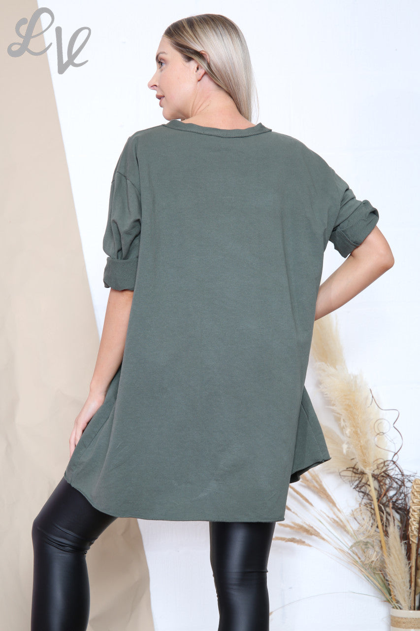 Ladies Sequin Pocket Tunic Top Khaki Unit Price £12.99
