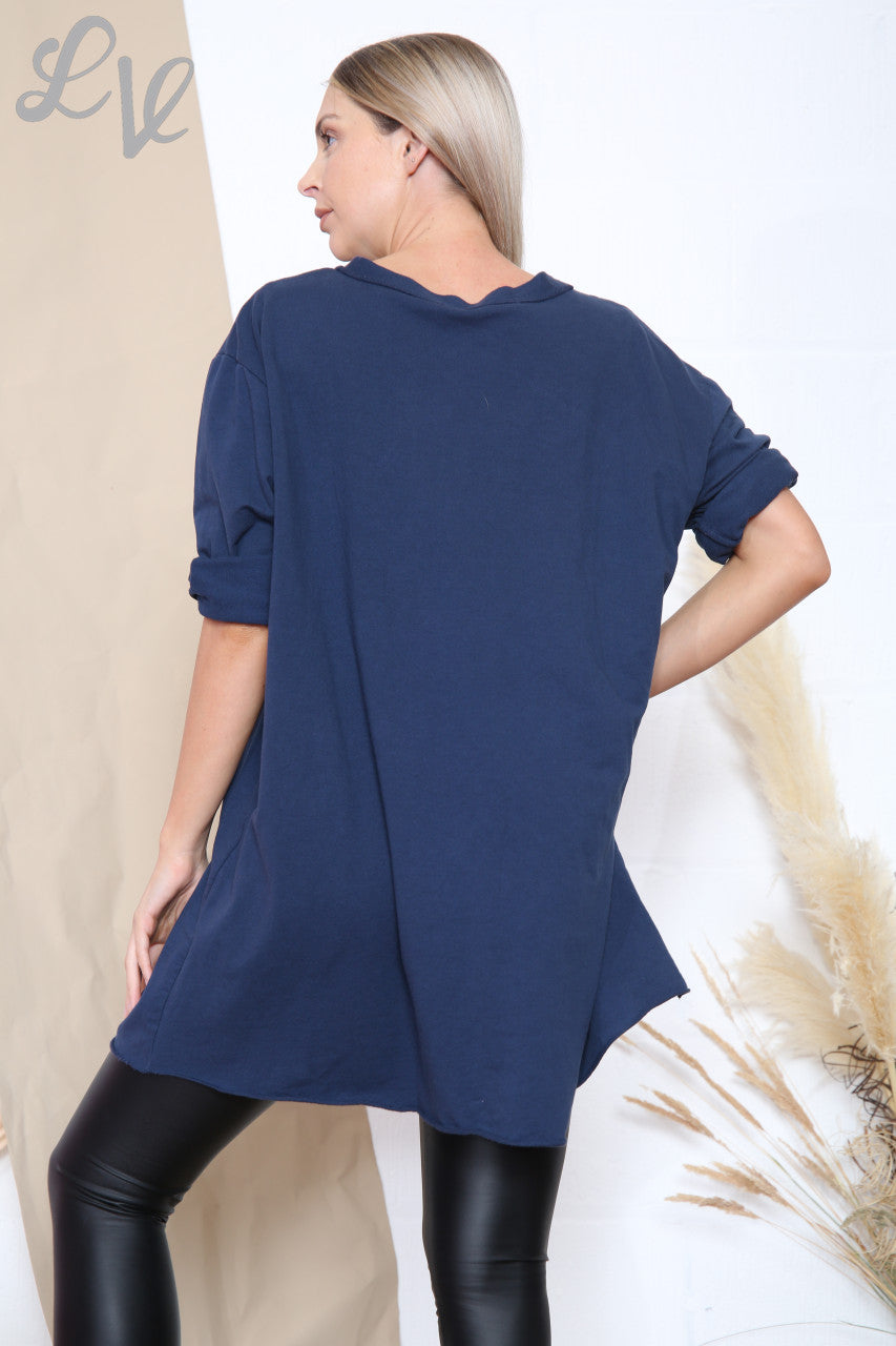Ladies Sequin Pocket Tunic Top Navy Unit Price £12.99