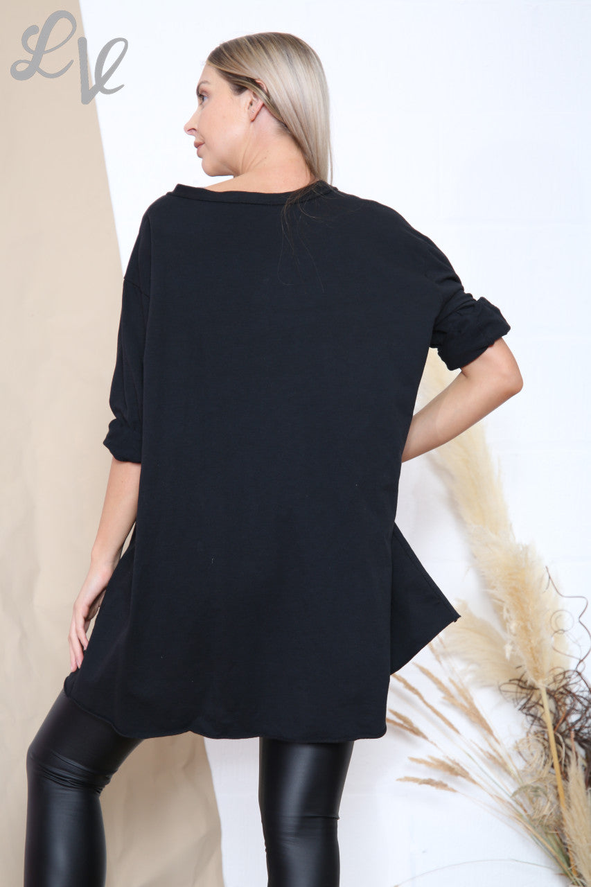 Ladies Sequin Pocket Tunic Top Black Unit Price £12.99