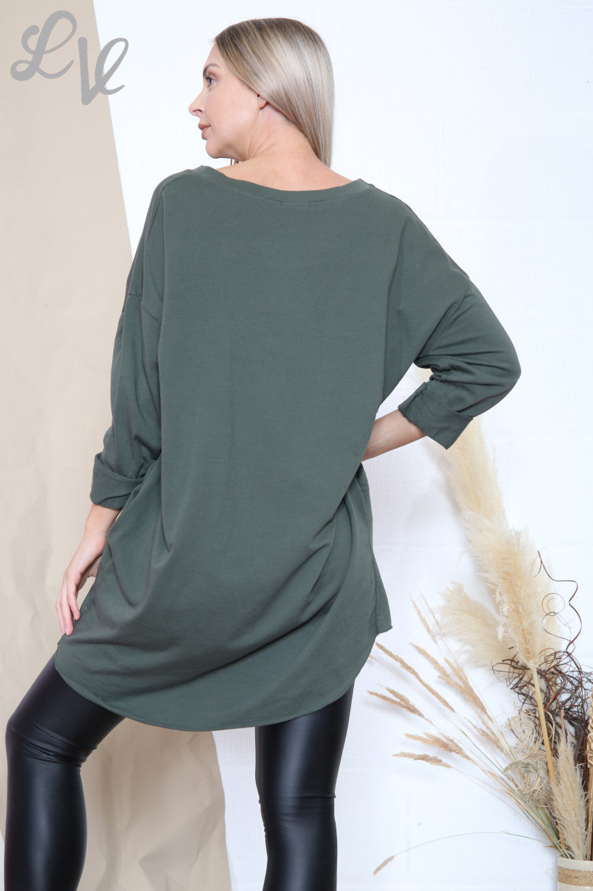 Ladies Sequin Star Drops Tunic Top Khaki Unit Price £12.99