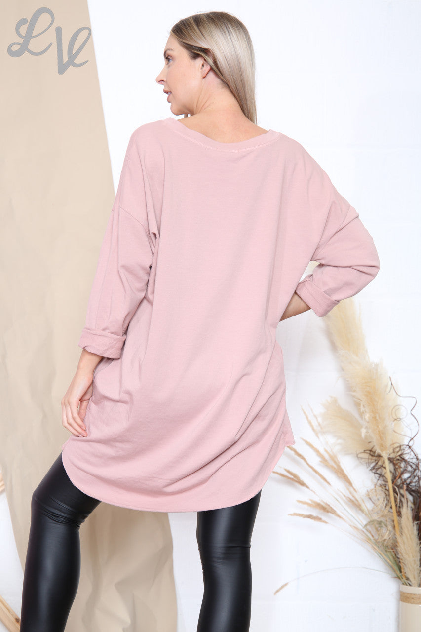 Ladies Sequin Star Drops Tunic Top Dusty Pink Unit Price £12.99