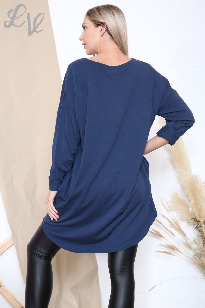 Ladies Sequin Star Drops Tunic Top Navy Unit Price £12.99