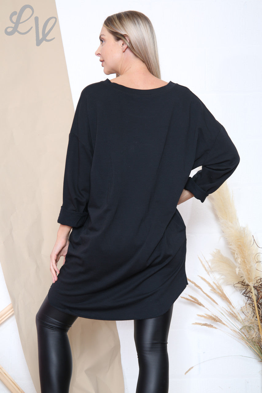 Ladies Sequin Star Drops Tunic Top Black Unit Price £12.99