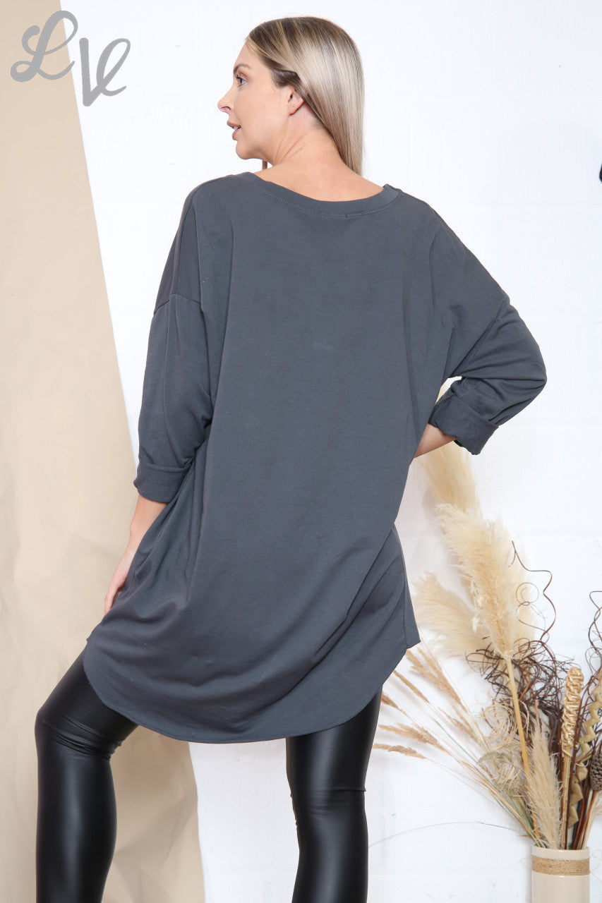 Ladies Sequin Star Drops Tunic Top Charcoal Unit Price £12.99