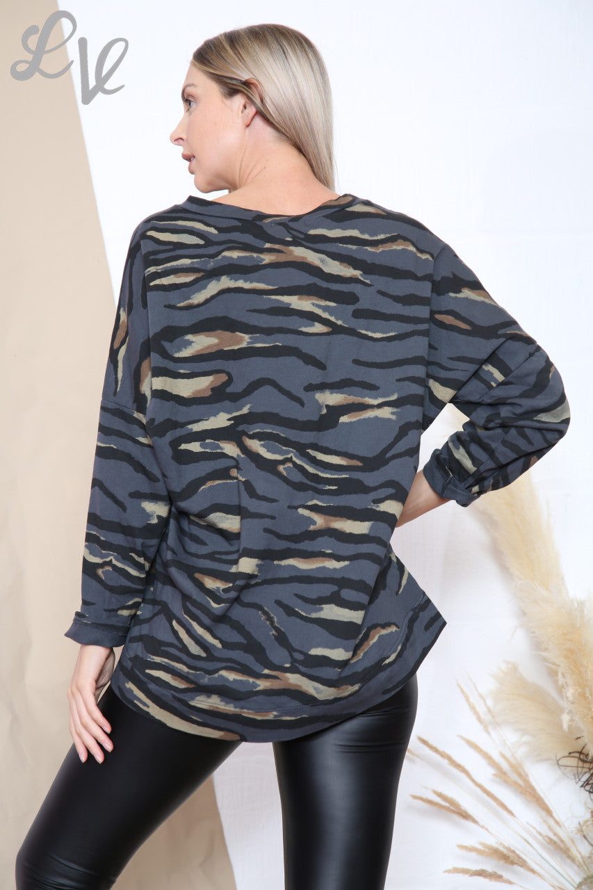 Ladies Tiger Print Top Charcoal Unit Price £6.99