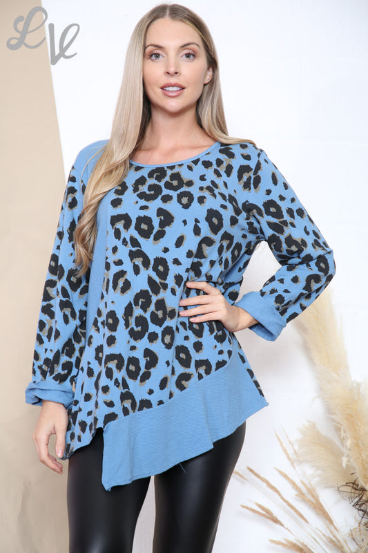 Ladies Leopard Print Asymmetrical Top Denim Unit Price WAS £12.99 NOW £4.99