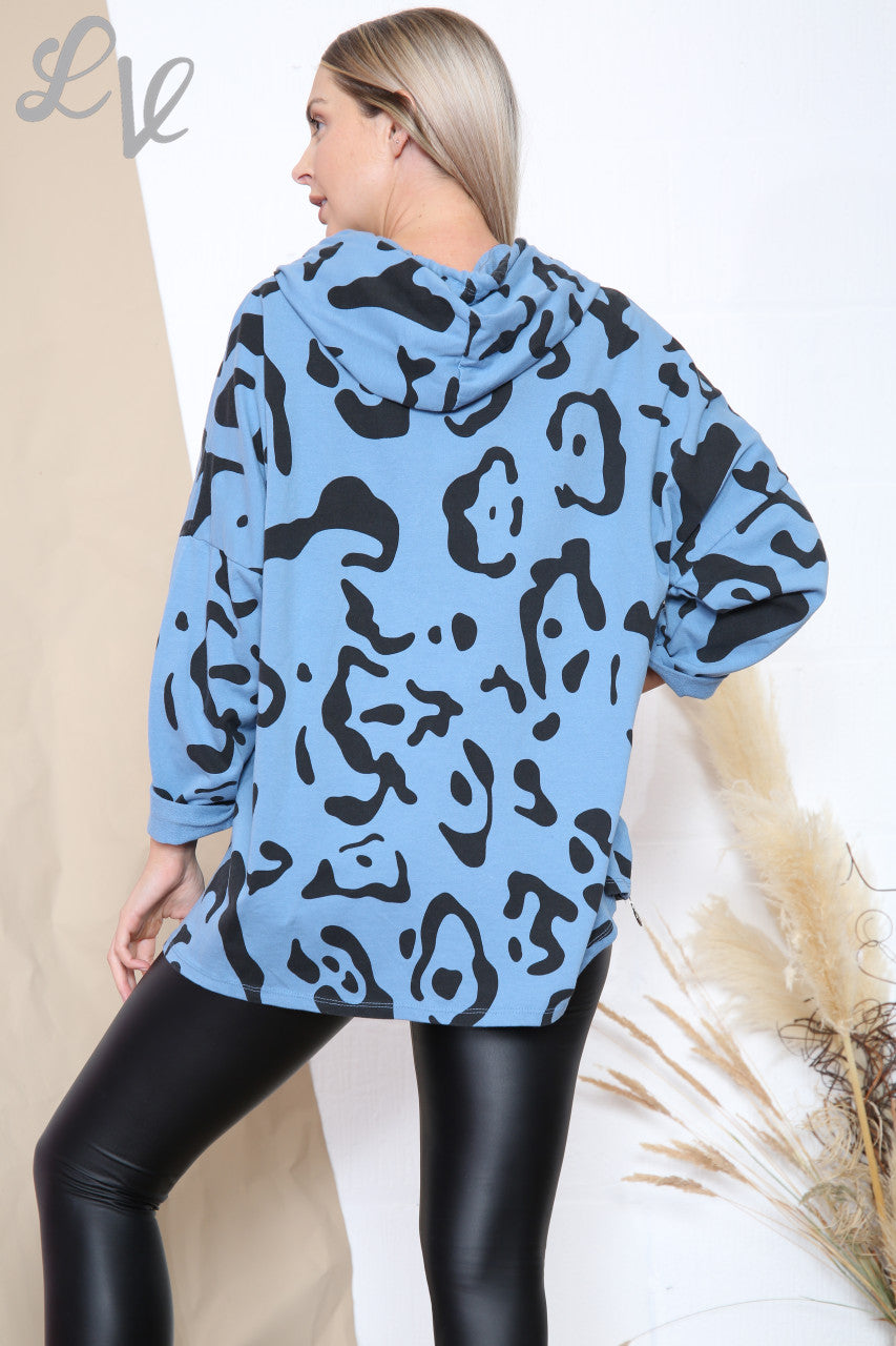 Dames Hoodie met Abstracte Dierenprint Denim Stukprijs € 9,99