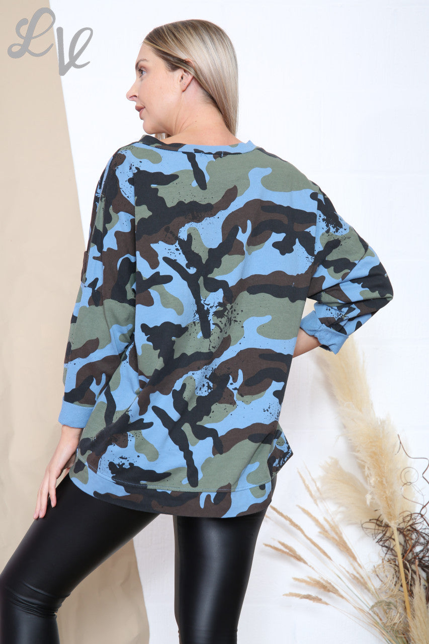 Dames Camouflage Print Top Denim Stukprijs € 11,99