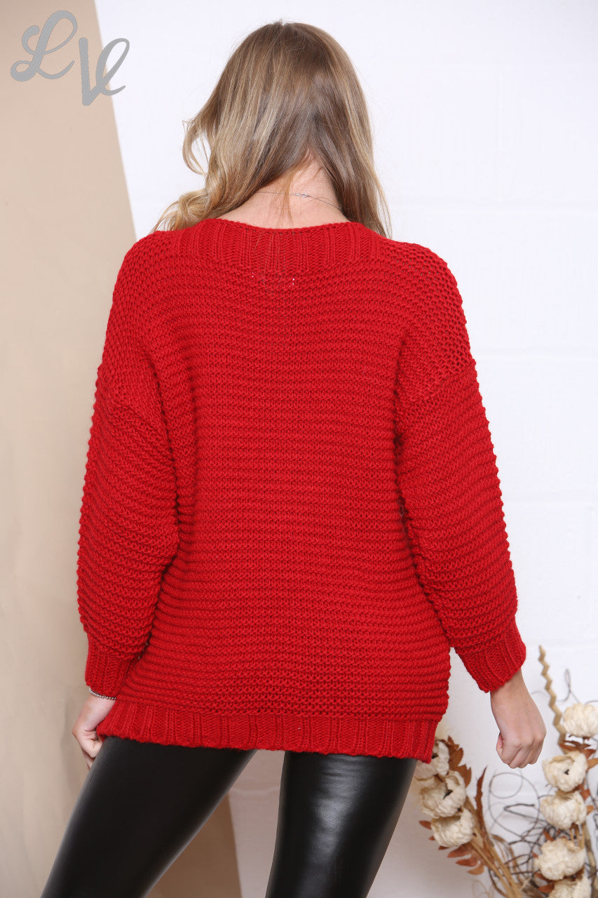 Ladies Knitted Jumper Red Unit Price £6.99