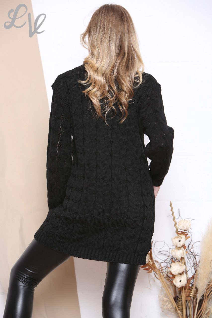 Ladies Cable Knit Jumper Tunic Dress Black Unit Price £6.99