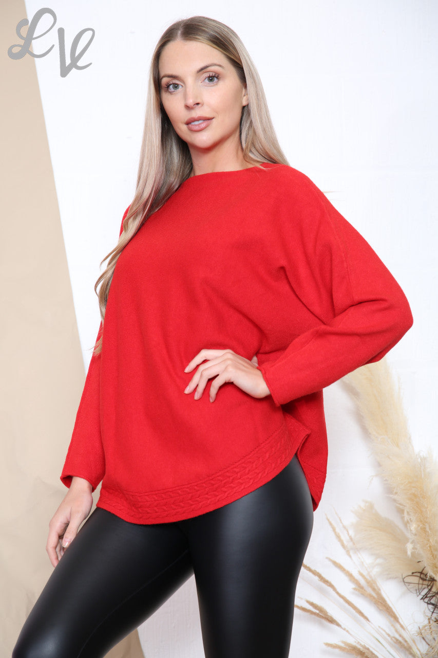 Ladies Cable Knit Hem Detail Jumper Top Red Unit Price £17.99
